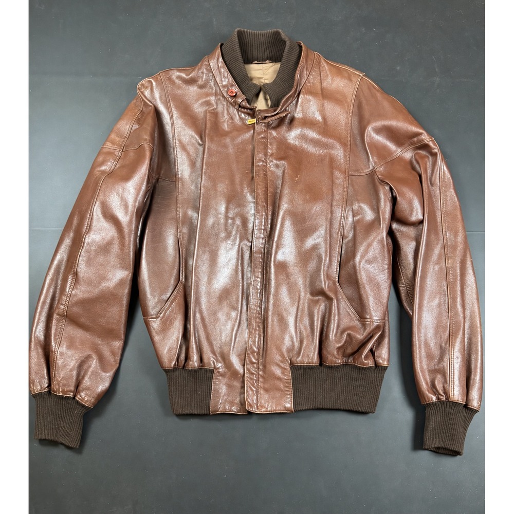 Vintage Bally Switzerland Leather Bomber Jacket Men's IT 44 Brown Made Italy